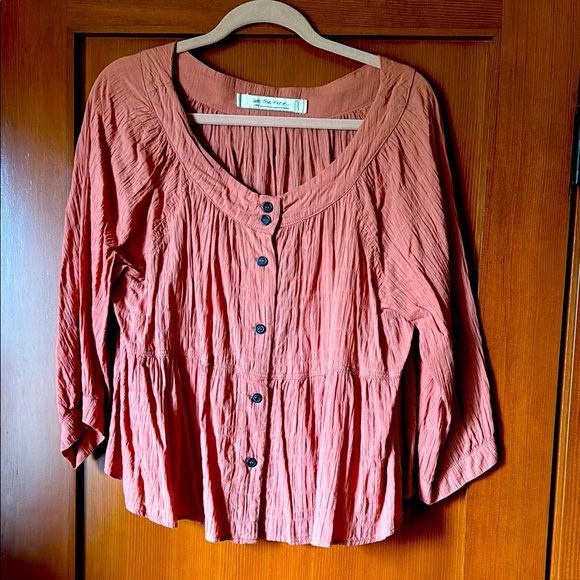 We The Free Coral Pleated Blouse with 3/4 Sleeves - Picture 1 of 3